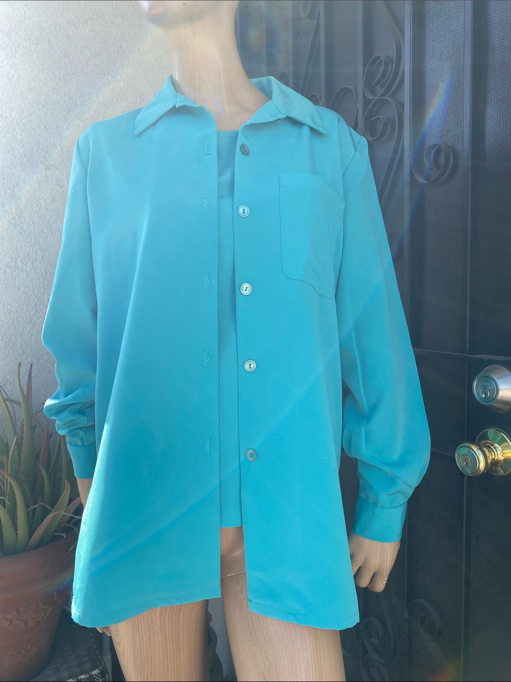 Women's Turquoise Button-Down Shirt - Classic Relaxed Fit with shirt set
